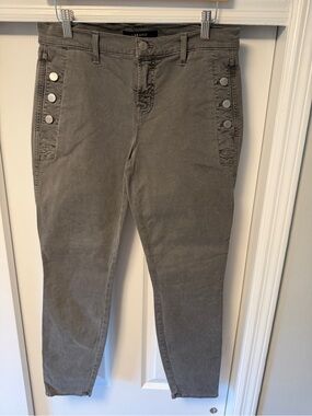 Jbrand Grey Button-Trim High-Rise Tapered Pants
